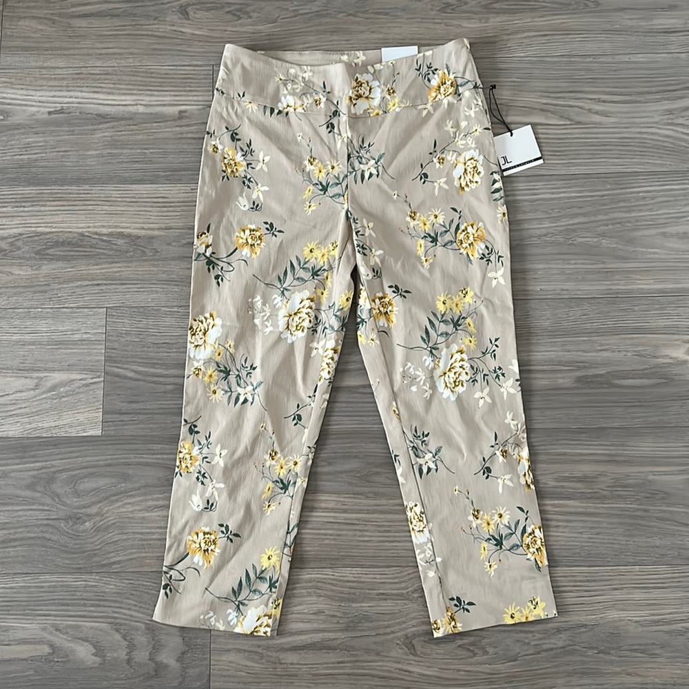Jules & Leopold - M - Tan Floral Skinny Leg Linen Capris